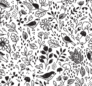 Papel pintado de pájaros blanco y negro - TenVinilo