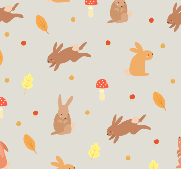 Papel pintado animales Conejo y setas - TenVinilo