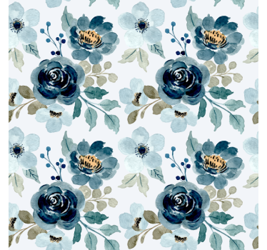 Papel pintado de flores Patrón floral azul vintage - TenVinilo