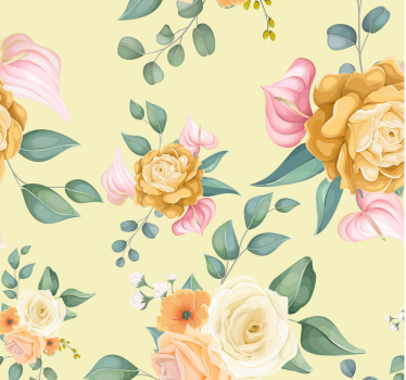 Papel pintado de flores rosas amarillas retro - TenVinilo