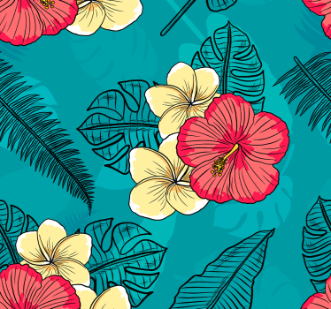 Papel tapiz flores patrón de hibisco tropical - TenVinilo