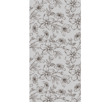 Papel pintado de flores Dibujado flores negras sobre fondo gris - TenVinilo