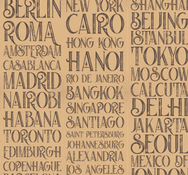 Papel pintado beige nombre ciudades en inglés - TenVinilo