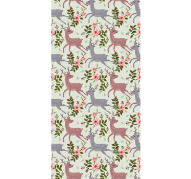 Papel tapiz animales patrón floral de ciervo - TenVinilo