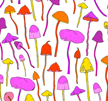 Papel pintado de flores Patrón de hongos alucinógenos - TenVinilo
