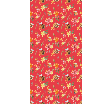 Papel tapiz flores patrón floral de abeja - TenVinilo