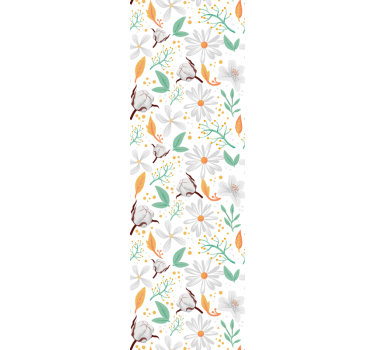 Papel tapiz flores flores de algodón botánico - TenVinilo