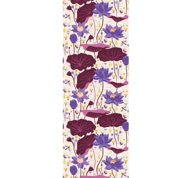 Papel tapiz flores patrón azul y morado - TenVinilo