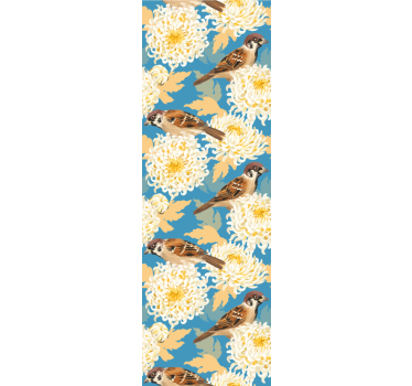 Papel tapiz pájaros gorriones crisantemo - TenVinilo
