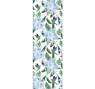Papel tapiz flores diseño floral de colibrí - TenVinilo