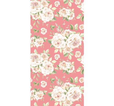 Papel pintado de flores Rosas blancas vintage fondo rosa - TenVinilo
