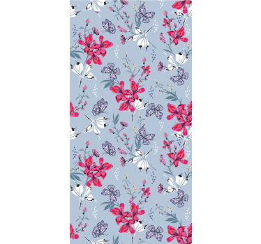 Papel tapiz flores diseño de mariposa floral - TenVinilo