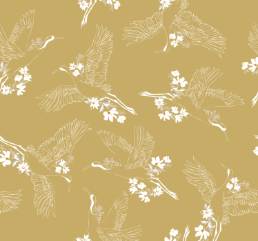 Papel pintado de pájaros Flores japonesas y pájaros - TenVinilo
