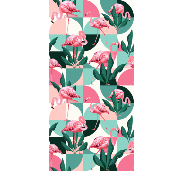 Papel tapiz selva patrón tropical de flamencos - TenVinilo