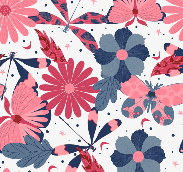Papel tapiz flores patrón de mariposa rosa - TenVinilo