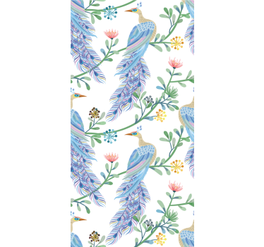 Papel tapiz pájaros elegante motivo de plumas azules. - TenVinilo