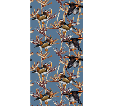Papel tapiz pájaros motivo colorido con ramas - TenVinilo