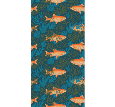 Papel tapiz peces motivo realista azul y naranja. - TenVinilo