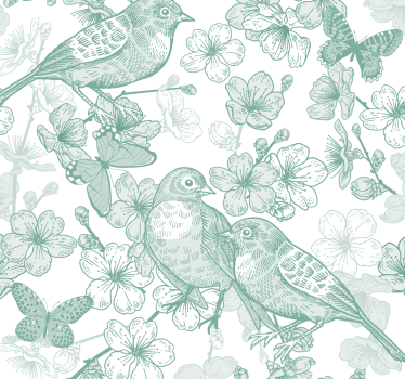 Papel tapiz pájaros motivo floral aviar - TenVinilo