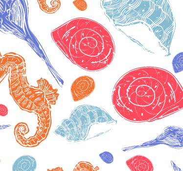 Papel tapiz peces patrón de concha de caballito de mar - TenVinilo