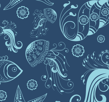 Papel tapiz peces motivos de bocetos marinos - TenVinilo