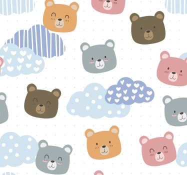 Papel tapiz gatos dibujos animados osos nubes - TenVinilo