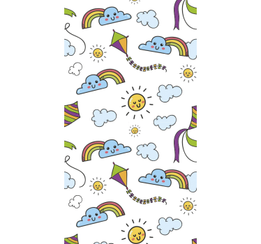 papel pared infantil con arcoiris y cometas - TenVinilo