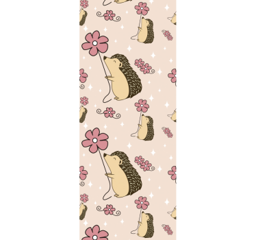 Papel tapiz animales diseño de erizo y flor - TenVinilo
