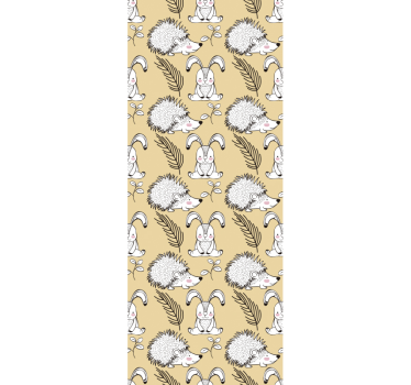 Papel tapiz animales patrón de conejito y erizo - TenVinilo