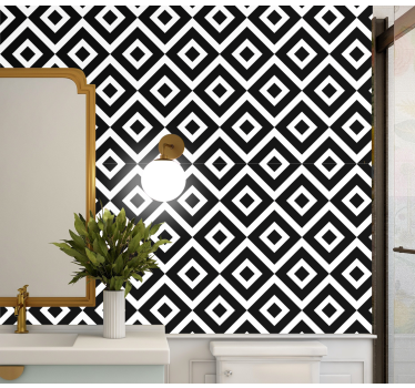 Papel pintado baño geométrico blanco y negro - TenVinilo