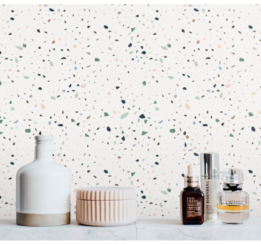 Papel pintado baño imitación piedra terrazo blanco - TenVinilo