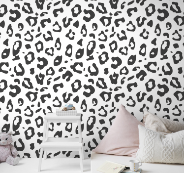 Papel pintado juvenil leopardo blanco y negro - TenVinilo