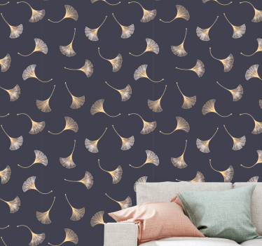 Papeles de pared modernos Hoja de ginkgo azul marino y dorado - TenVinilo