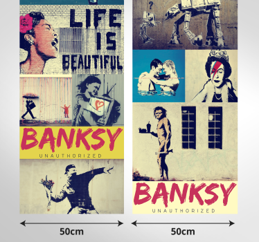 Papel pintado salón collage Banksy grafiti - TenVinilo