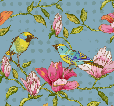 Papel pintado de flores Pájaros amarillos con flores - TenVinilo