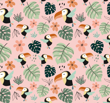 Papel pintado bebé pájaros tucanes y hojas - TenVinilo