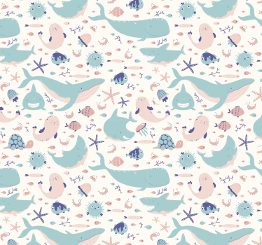 Papel pared infantil ballenas tonos pastel - TenVinilo