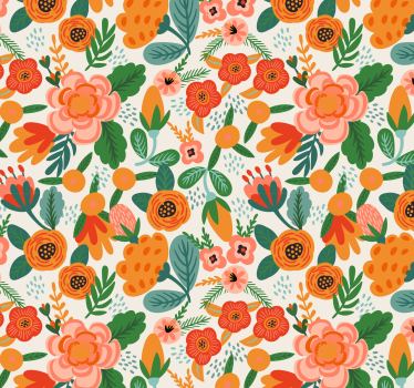 Papel floral Patrón de estilo popular rojo y naranja - TenVinilo