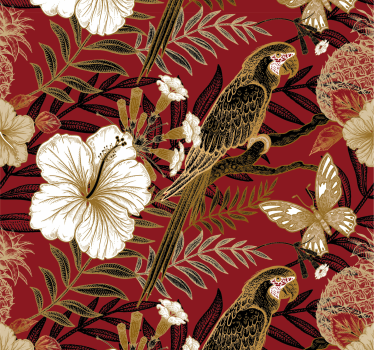 Papel pintado animales Elegante rojo floral - TenVinilo