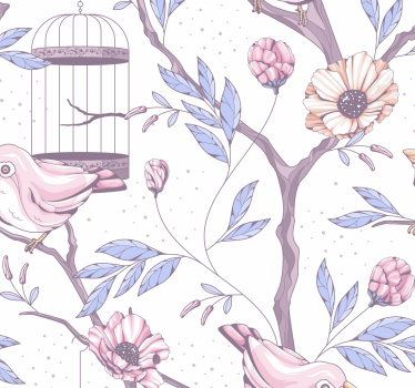 Papel pintado romántico troncos con pájaros - TenVinilo
