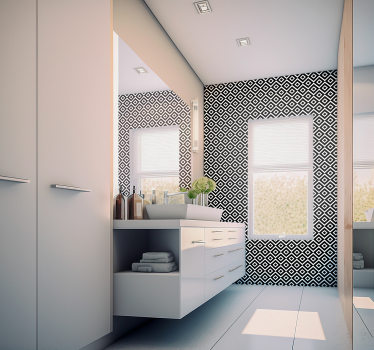 Papel pintado baño geométrico blanco y negro - TenVinilo