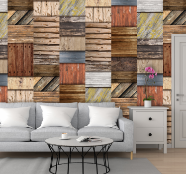 Papel pintado madera noble patrón bloques - TenVinilo