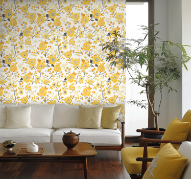 Papel tapiz amarillo estilo japones - TenVinilo