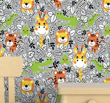 Papel tapiz animales diversión con animales safari - TenVinilo