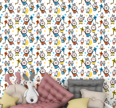 Papel tapiz animales conejitos con cometas - TenVinilo