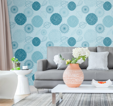 Papel decorativo de flores y plantas azul - TenVinilo