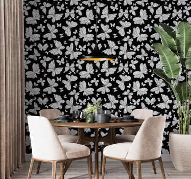 Papel pintado negro de mariposas blancas - TenVinilo