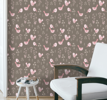 Papel tapiz pájaros patrón floral aviar - TenVinilo