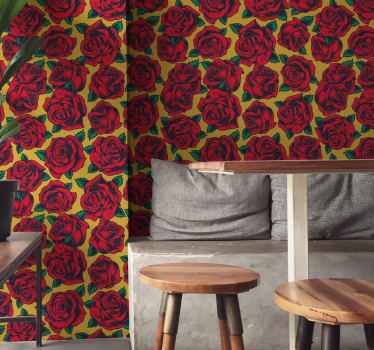 Papel tapiz flores diseño estampado de rosas - TenVinilo