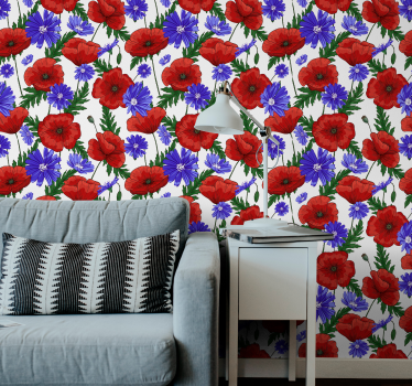 Papel tapiz flores diseño floral de amapola - TenVinilo